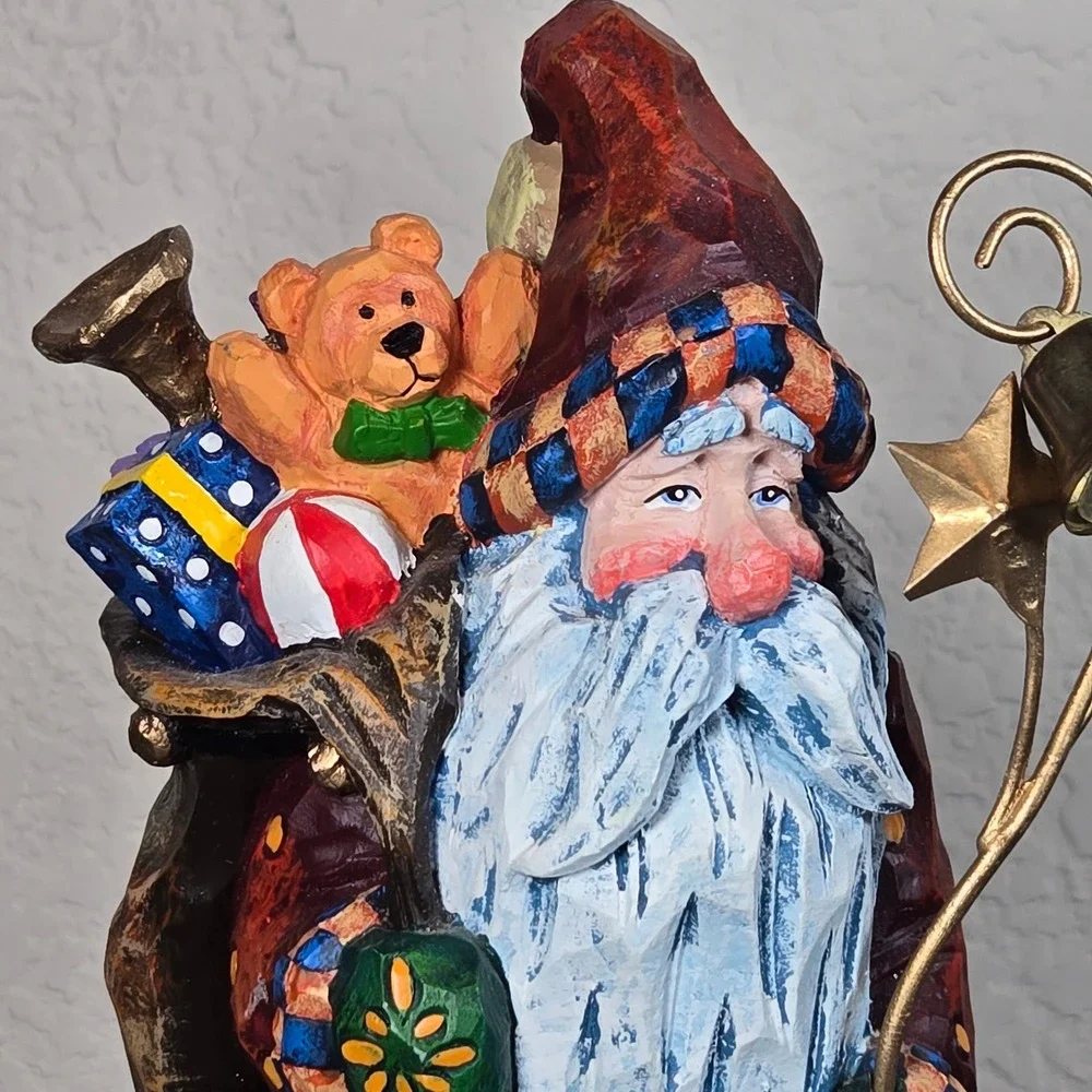 Vintage Folk Art Pencil Santa Figurine 11.5
